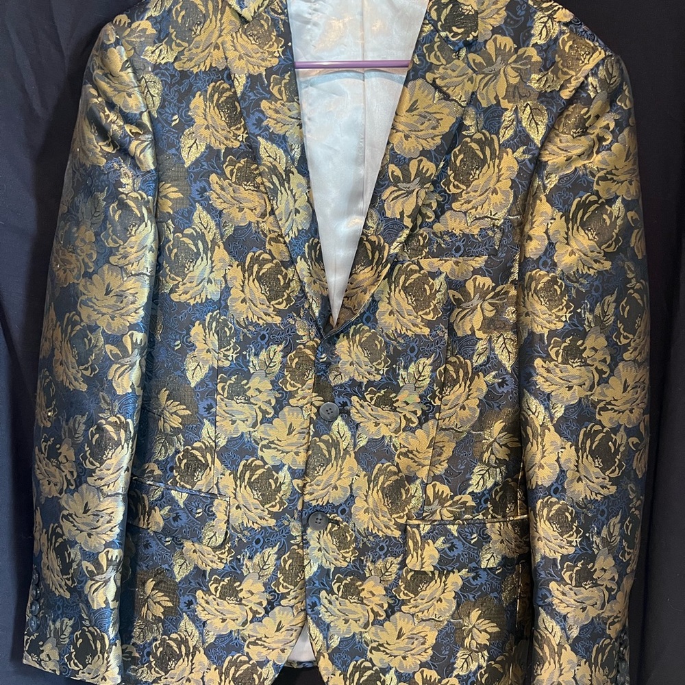 Elegant Floral Blazer in Gold and Blue